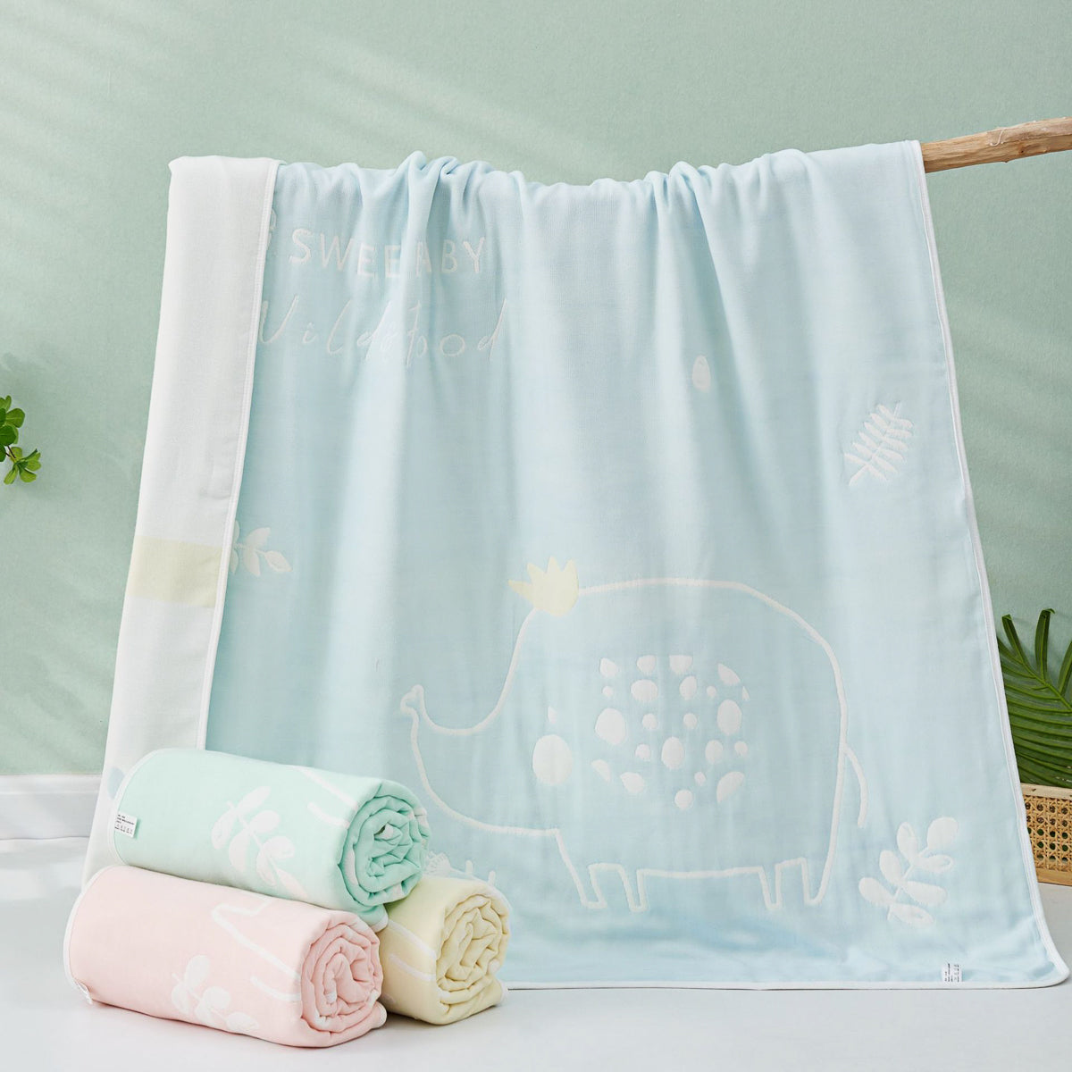 Elephant Cartoon Cotton Baby Blanket-Blue