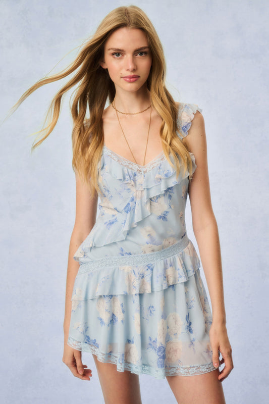 Serima Fragrance Print Mini Dress - WHISPER BLUE