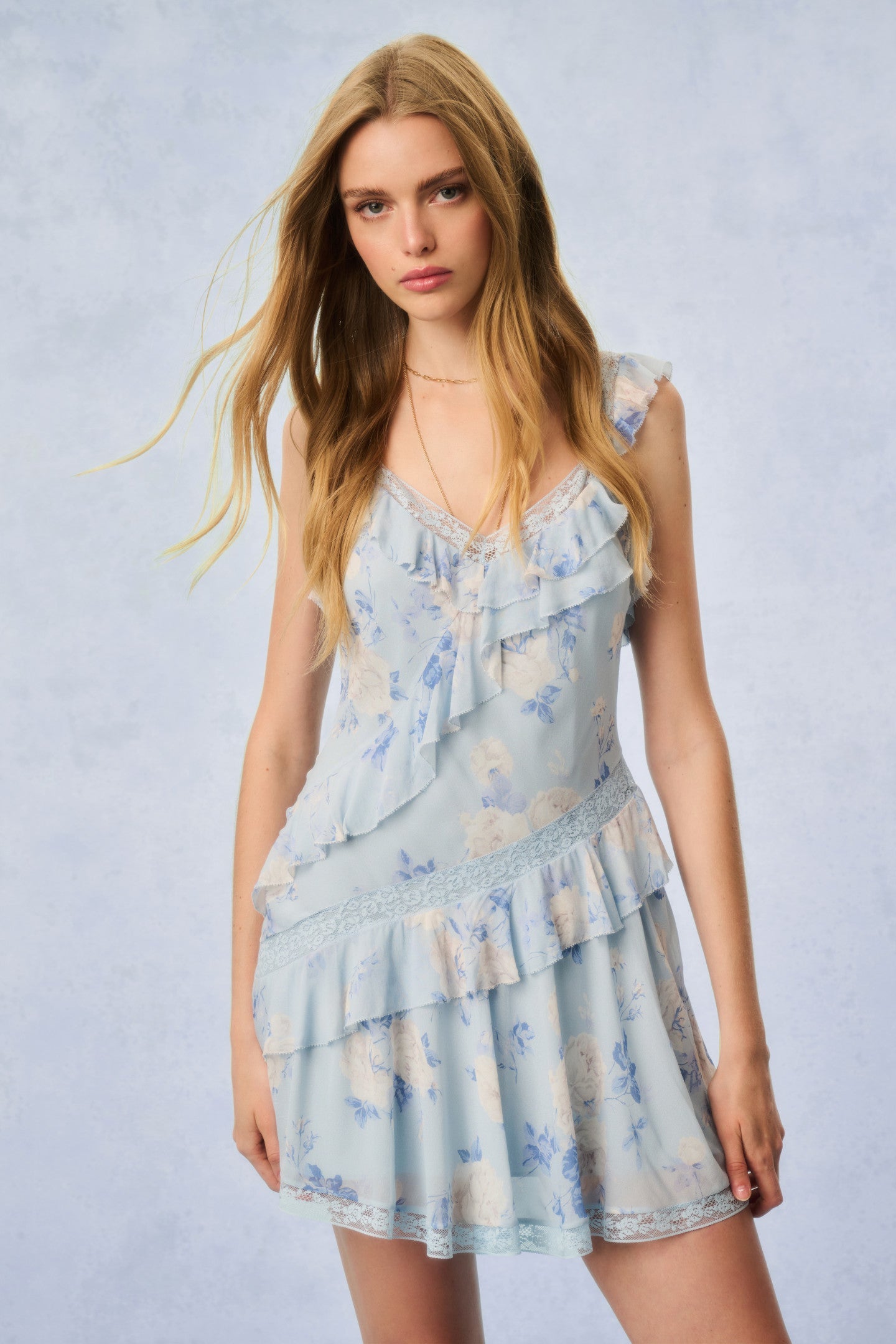 Serima Fragrance Print Mini Dress - WHISPER BLUE